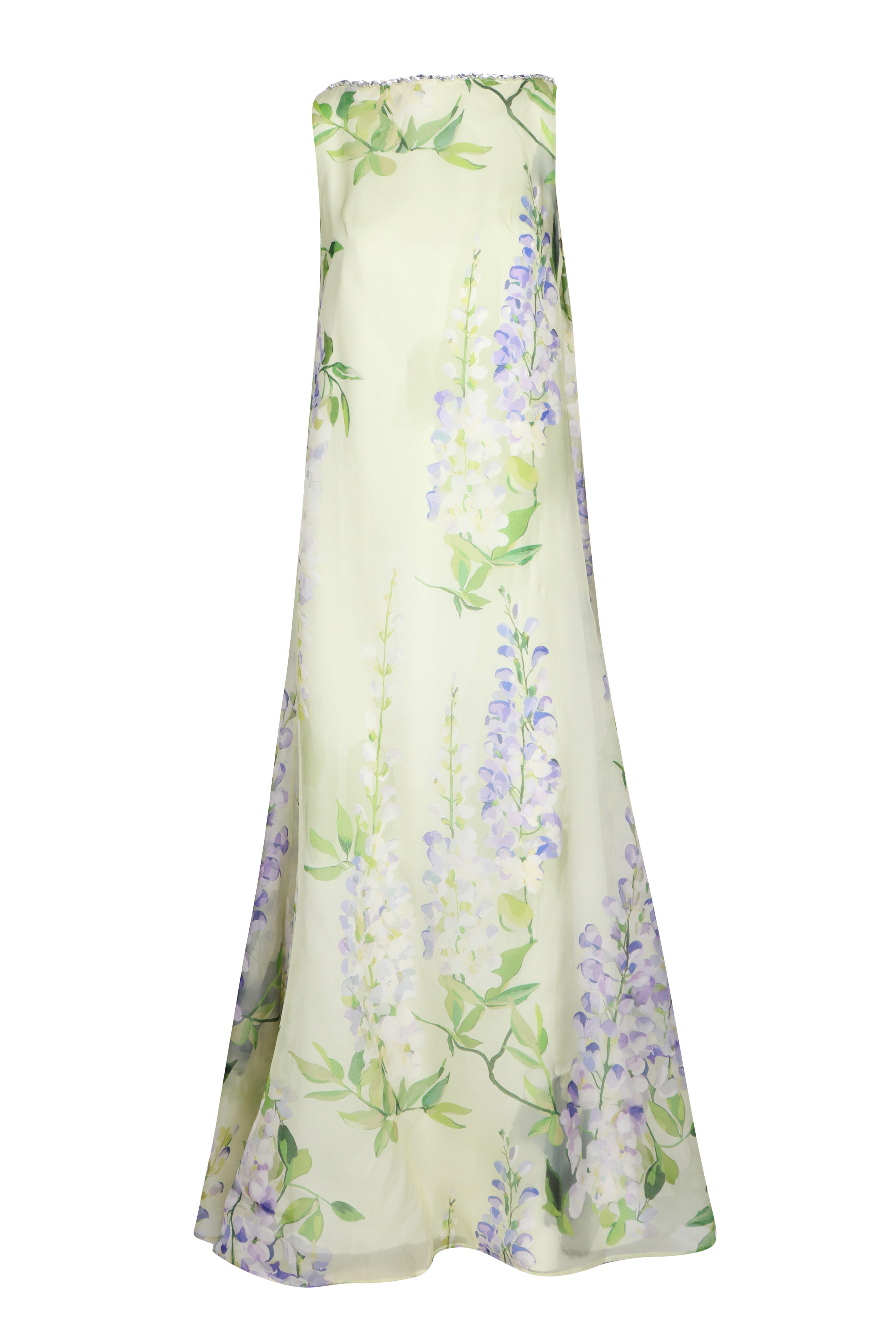 Leo Lin - Yumei Wisteria Print Embellished Open Back Gown