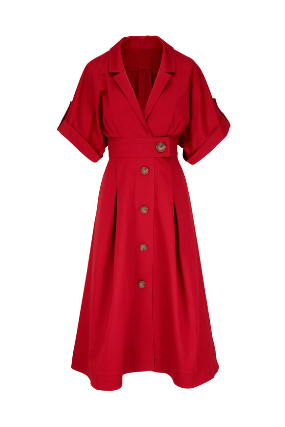 Carolina Herrera - Icon Red Wide Rolled Sleeve Shirt Dress