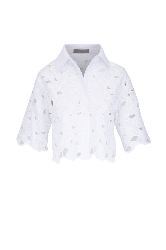 D.Exterior White Cotton Eyelet Shirt