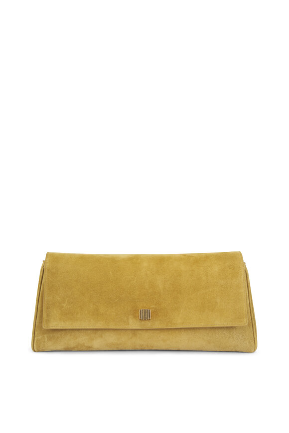 Khaite Audrey Golden Olive Suede Clutch - view 1