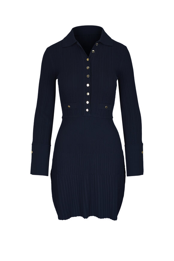 Veronica Beard Lauper Navy Ribbed Knit Dress
