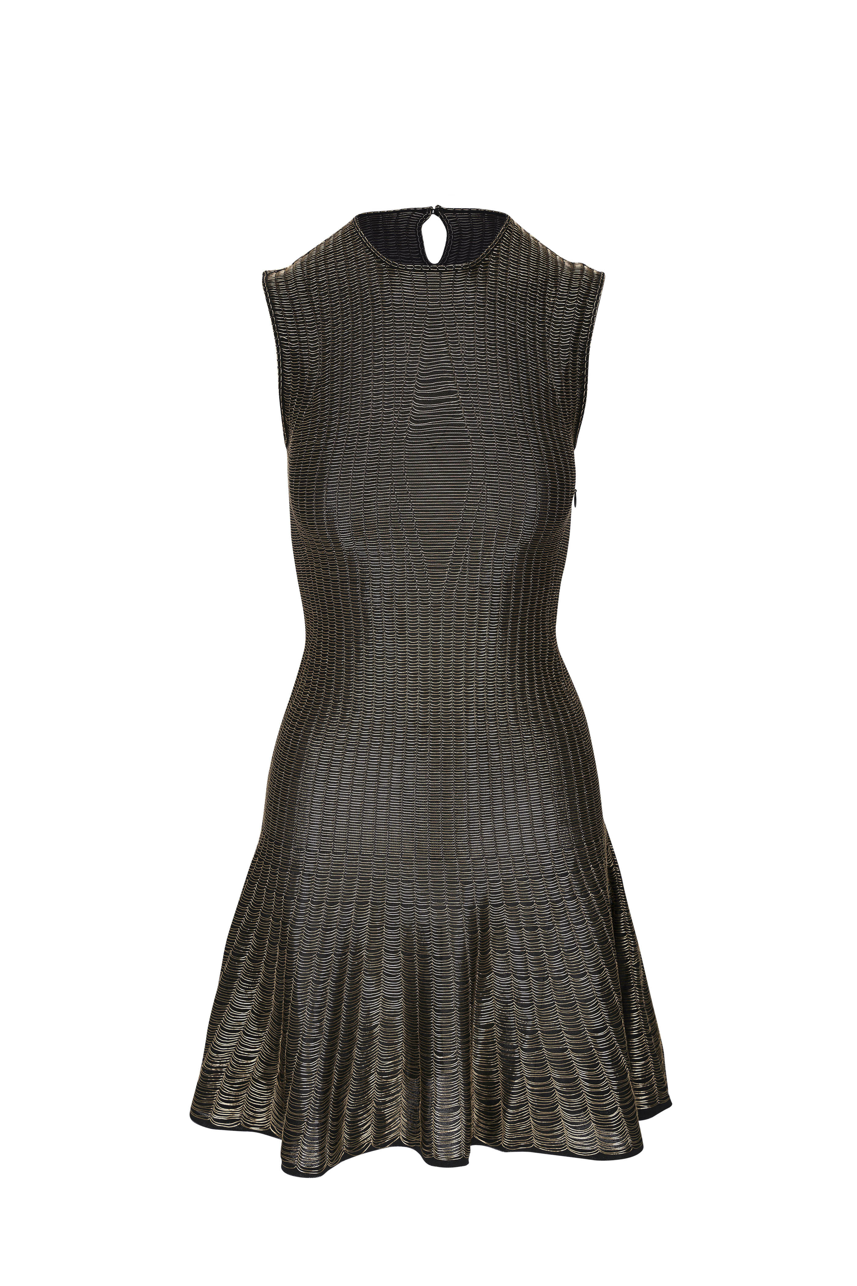 McQueen - Armour Stitch Black & Gold Knit Mini Dress