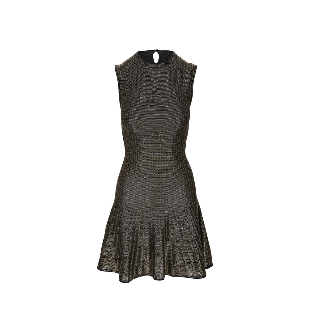 McQueen - Armour Stitch Black & Gold Knit Mini Dress