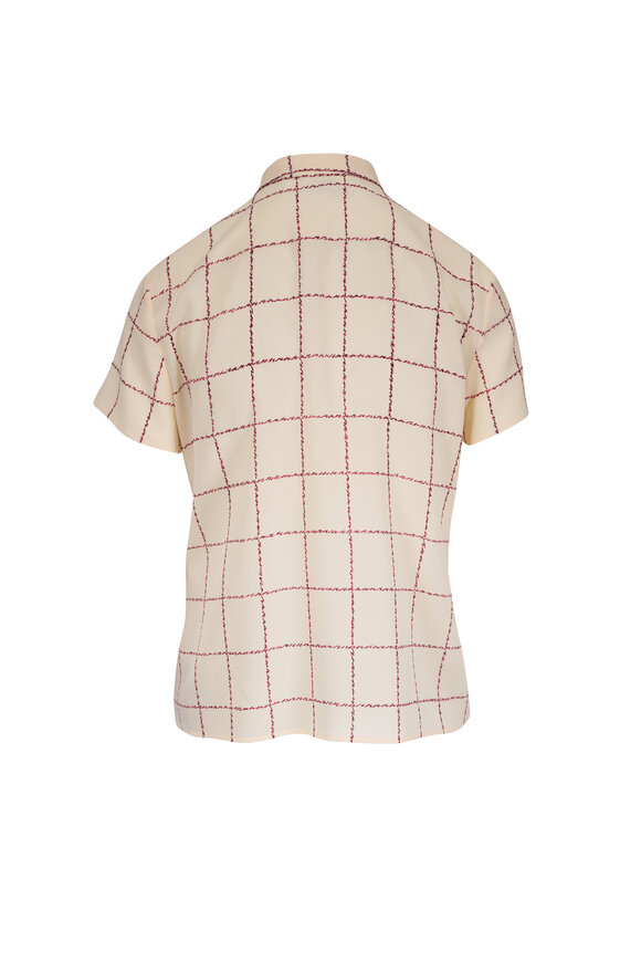 Loro Piana Febe Ivory Piot Check Sable Silk Blouse - view 2