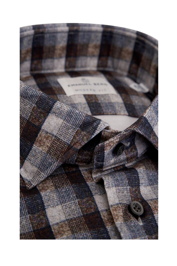 Emanuel Berg - Brown & Gray Plaid 4-Way Stretch Shirt