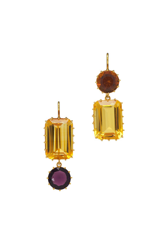 Renee Lewis - Antique Citrine & Amethyst Drop Earrings