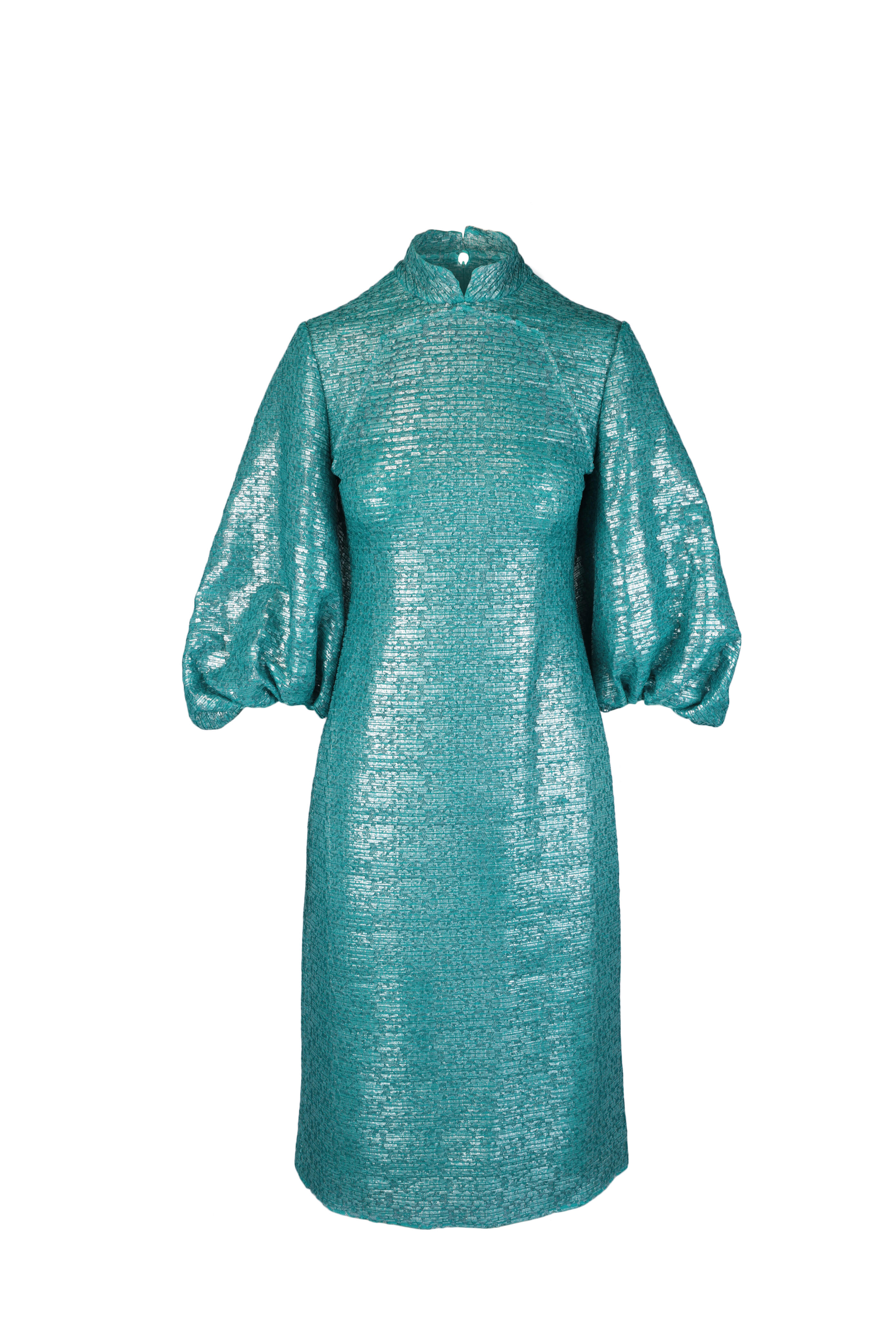 Huishan Zhang - Sandie Green Metallic Bell Sleeve Midi Dress
