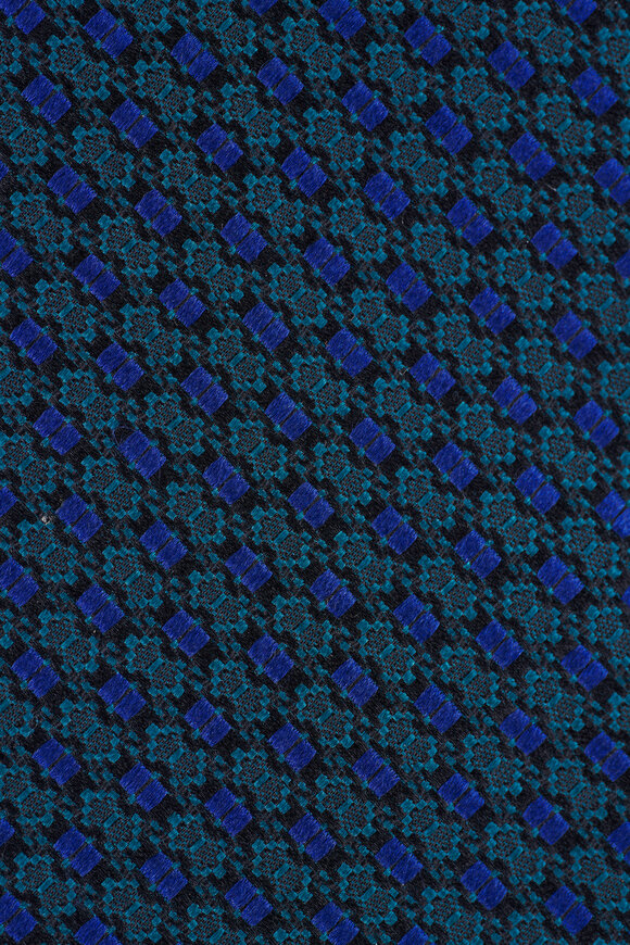 Zegna Teal & Navy Geometric Print Silk Necktie - view 2