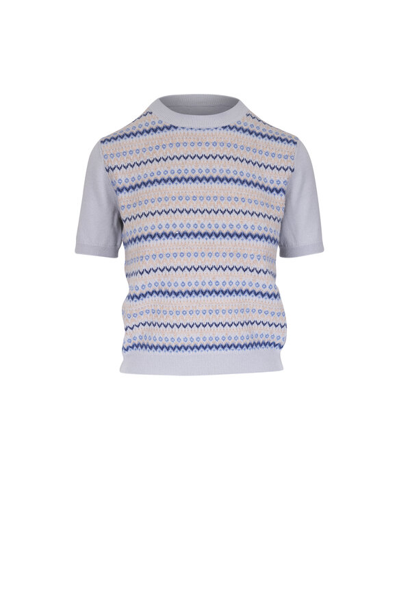 Loro Piana Alpe Pile Blue Multicolor Short Sleeve Sweater