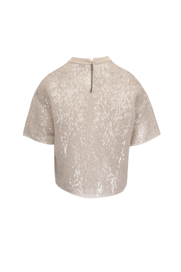 Brunello Cucinelli Crispy Chiffon Mini Paillette Embroidered T-Shirt - view 3