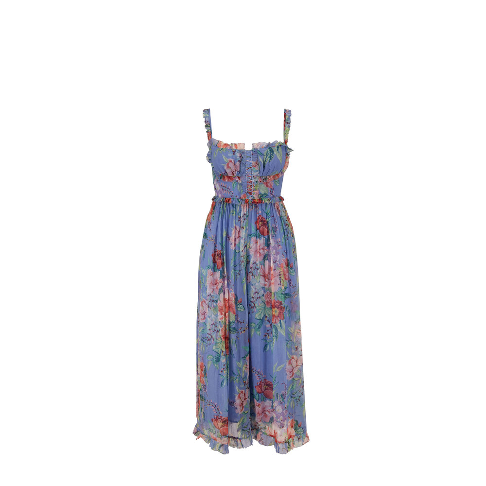 zimmermann bellitude floral long dress Zimmermann Bellitude Floral-print Linen Maxi Dress In Light Blue
