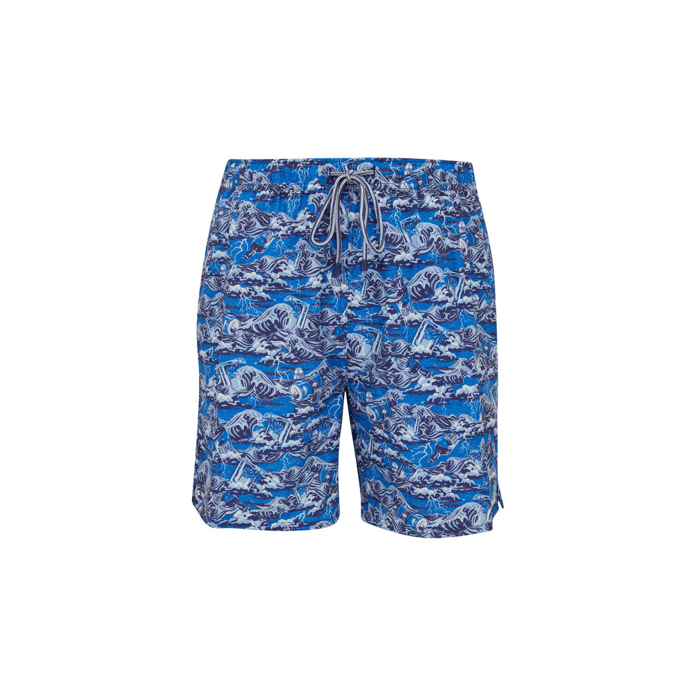 Peter Millar - Dark & Stormy Blue Marlin Print Swim Trunks