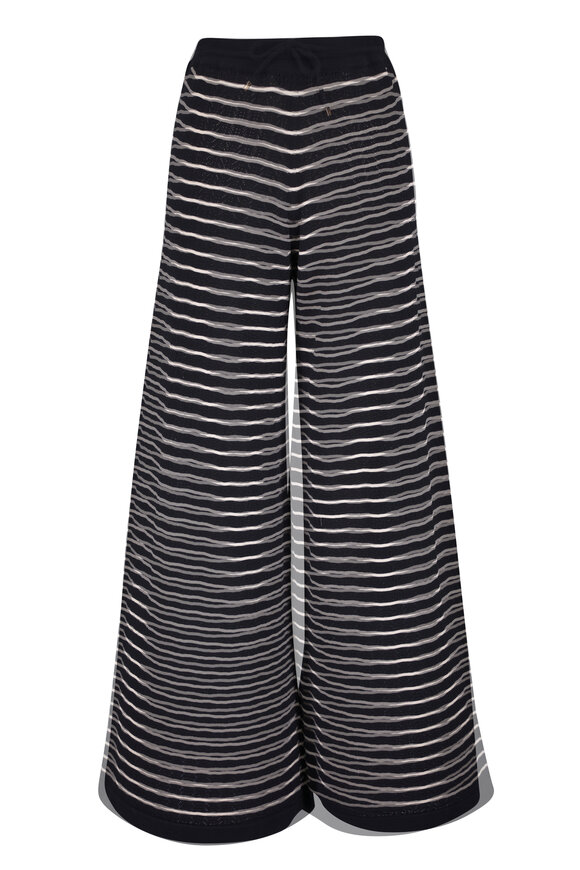 Agnona Black & Greige Perforated Stitch Drawstring Pant