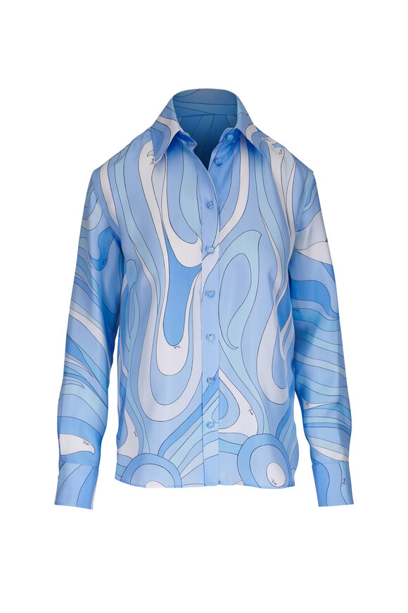 Pucci Marmo Pale Blue Silk Twill Blouse