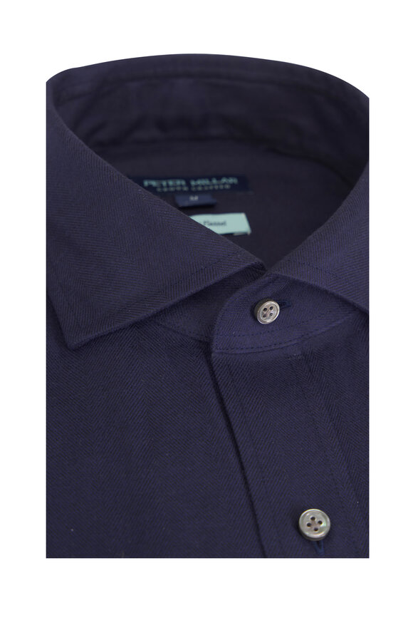 Peter Millar Crown Crafted Bolzano Navy Flannel Sport Shirt - view 2