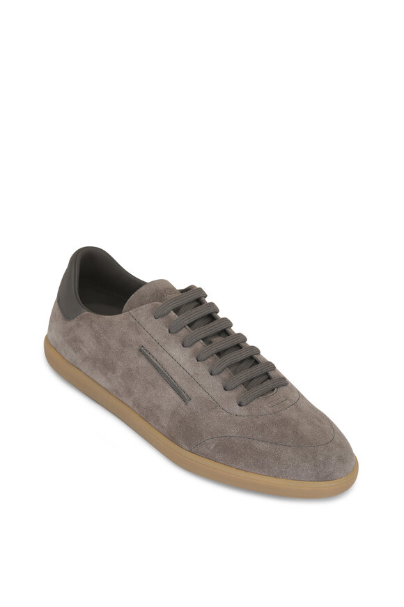 Zegna Medium Gray Suede Low Top Sneaker