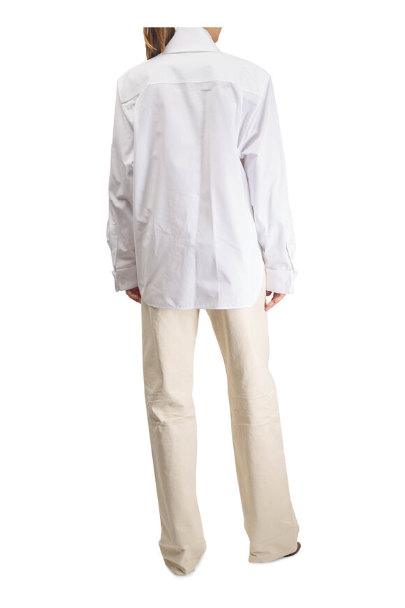 Saint Laurent Lavallière White Cotton Poplin Tie Detail Shirt - view 4
