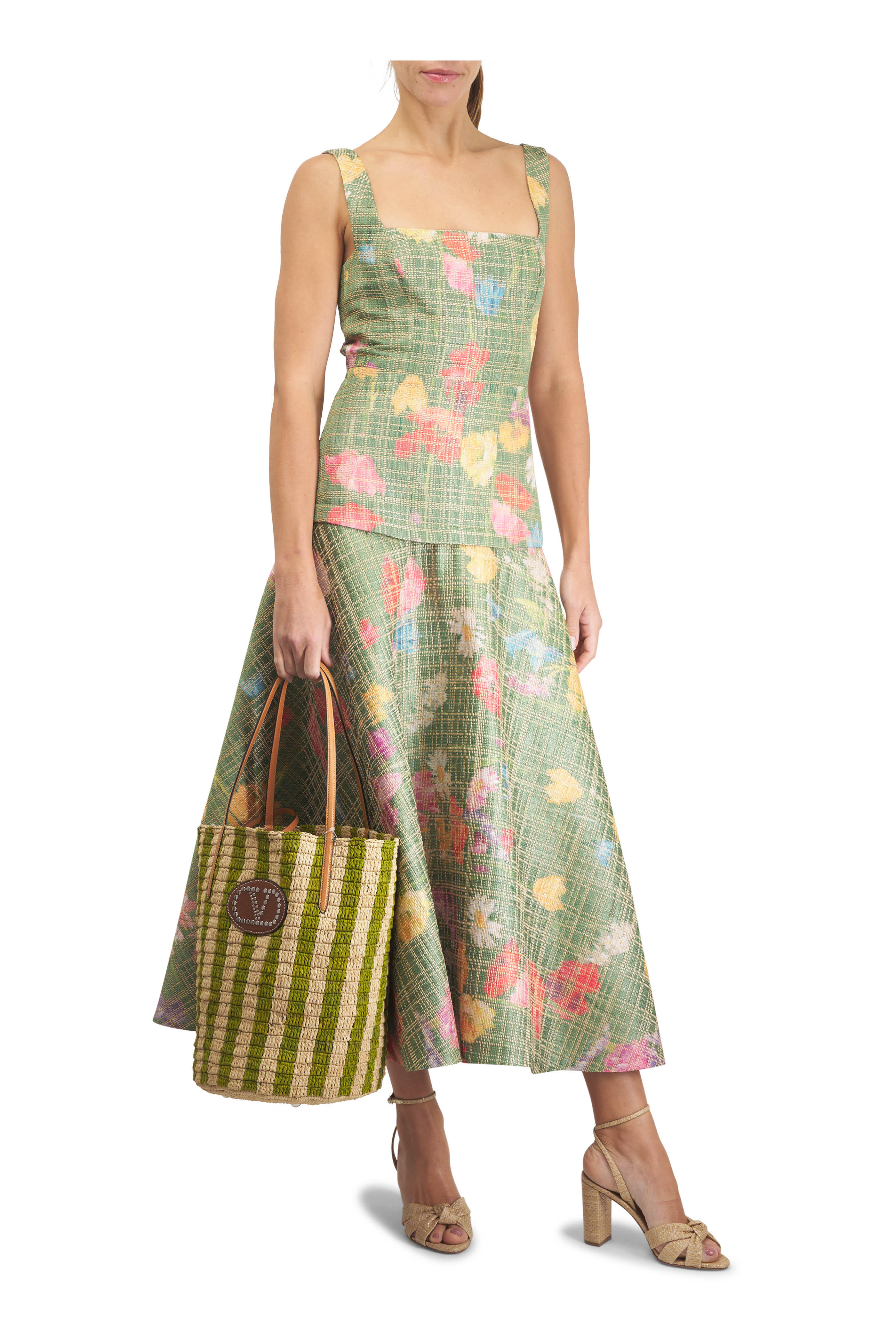Lela Rose - Cactus Flower Floral Print Raffia Dress