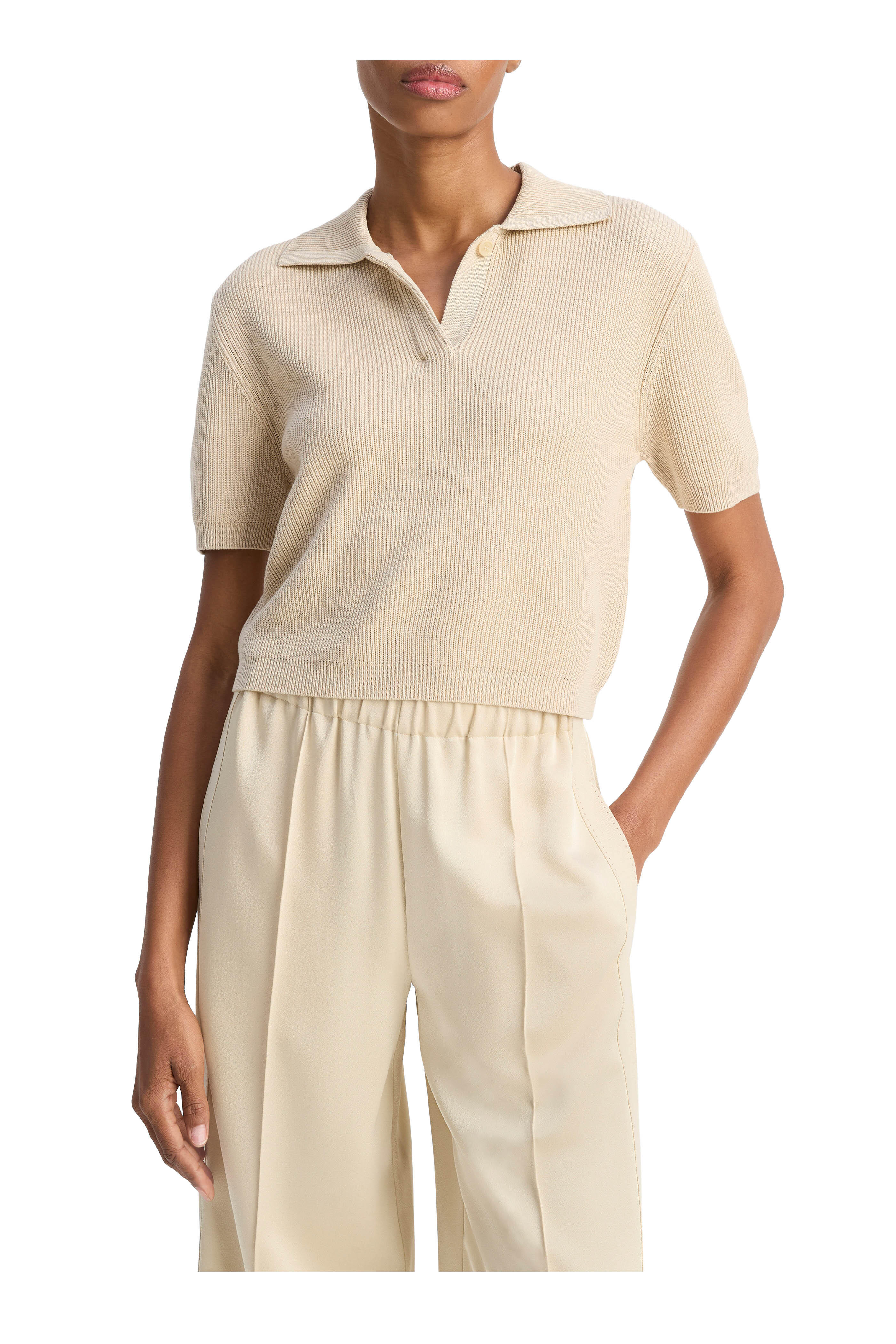 Vince - Pale Canyon Silk & Cotton Ribbed Polo Sweater
