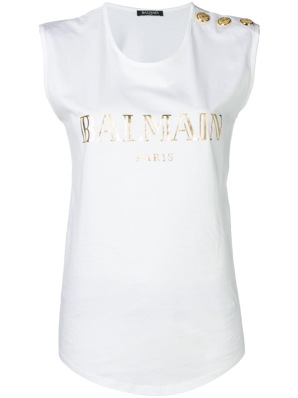 Balmain - White Foil Logo Shoulder Button T-Shirt