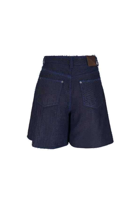 Loewe Navy Laser Cut Fringed Leather Bermuda Shorts - view 5