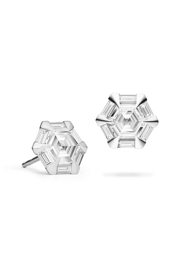 Paul Morelli 18k White Gold Modern Diamond Hex Stud Earring - view 1