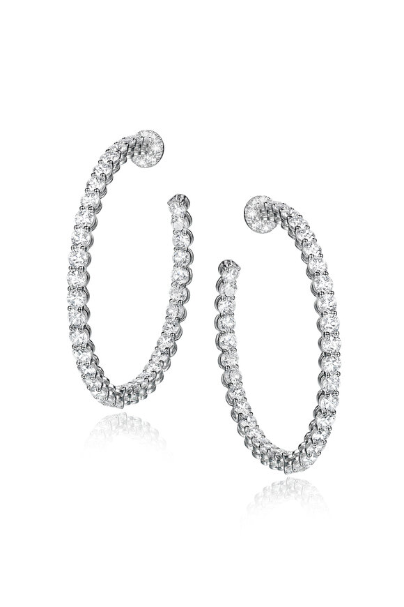 Nam Cho 18k White Gold Diamond Basic Prong Set Round Hoops