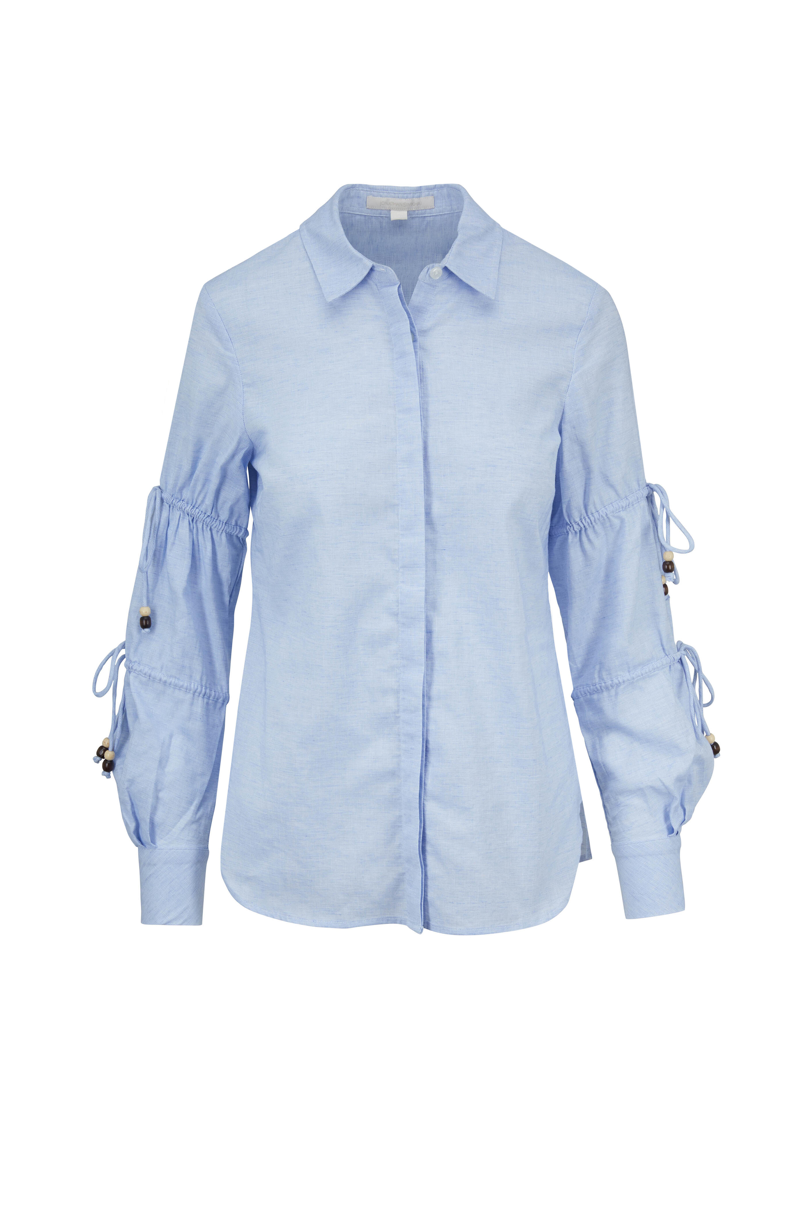 Simkhai - Light Blue Cotton Oxford Ruched & Tie Sleeve Shirt