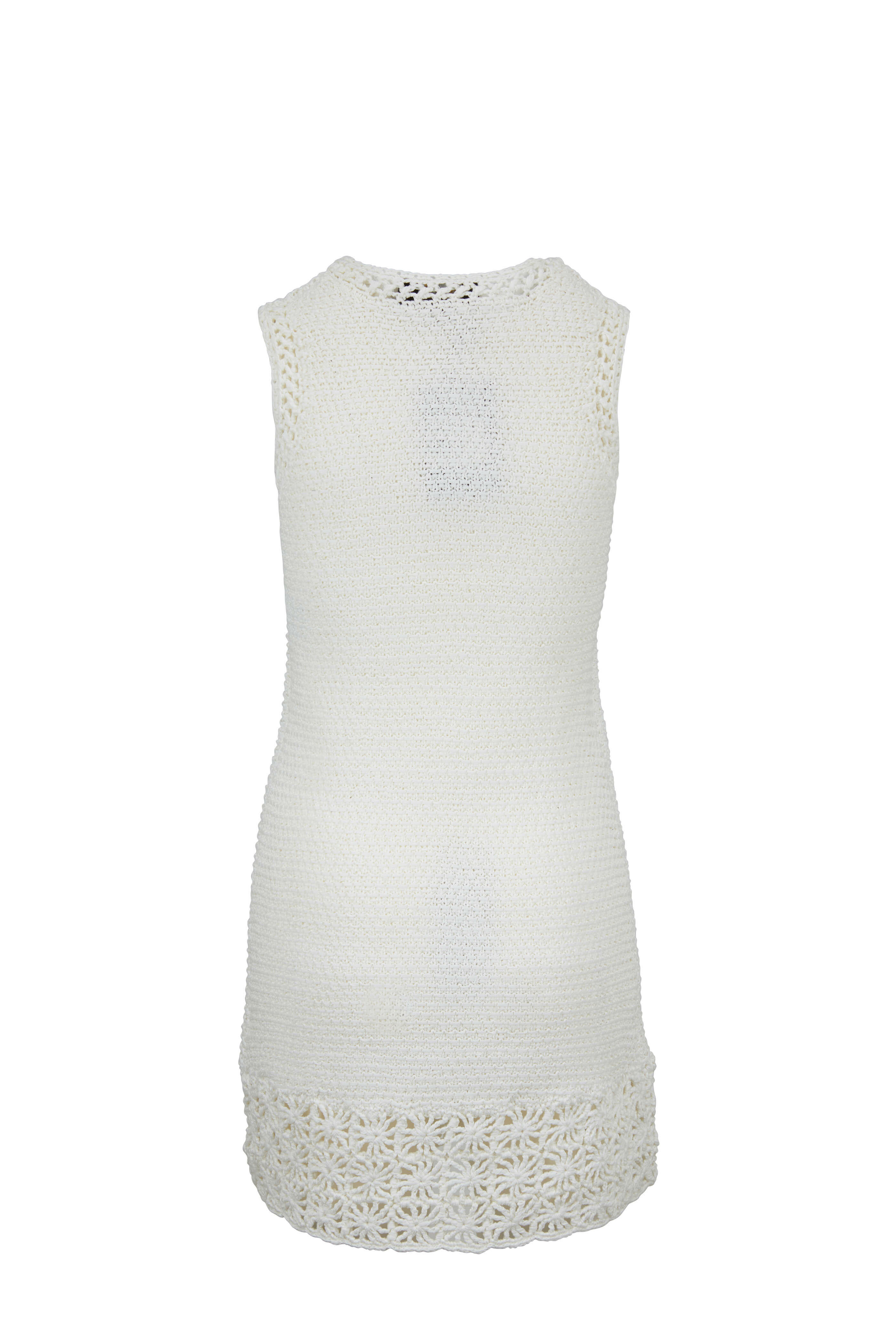 Paule Ka Off White Crochet Knit Sleeveless Dress