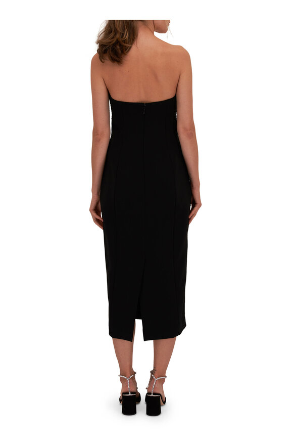 Carolina Herrera - Black Silk Strapless Gathered Midi Dress