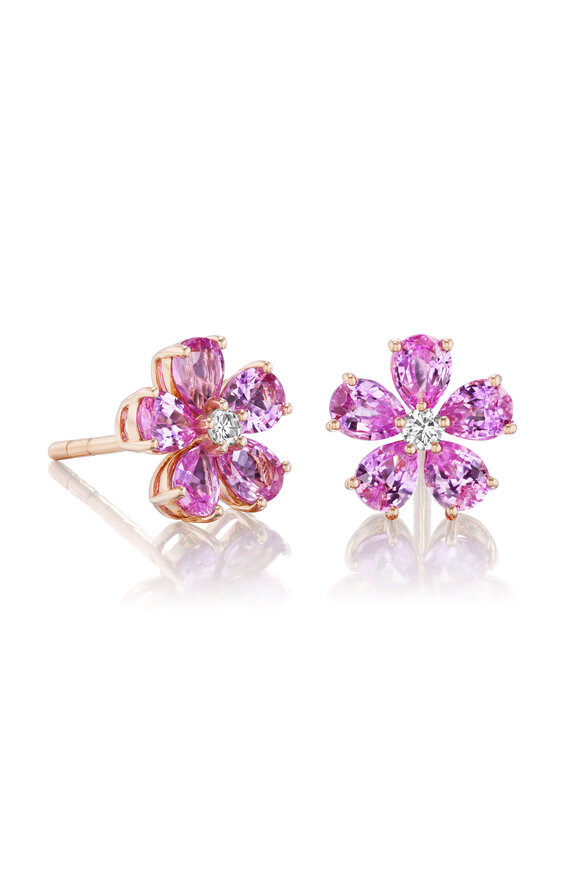 Nam Cho 18k Rose Gold Pink Sapphire & Diamond Petite Studs