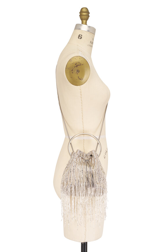Jimmy Choo Bon Bon Silver Fringe Embroidery Top Handle Bag - view 7