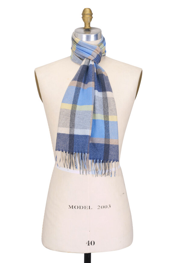Chelsey Imports Light Blue Plaid Cashmere Scarf
