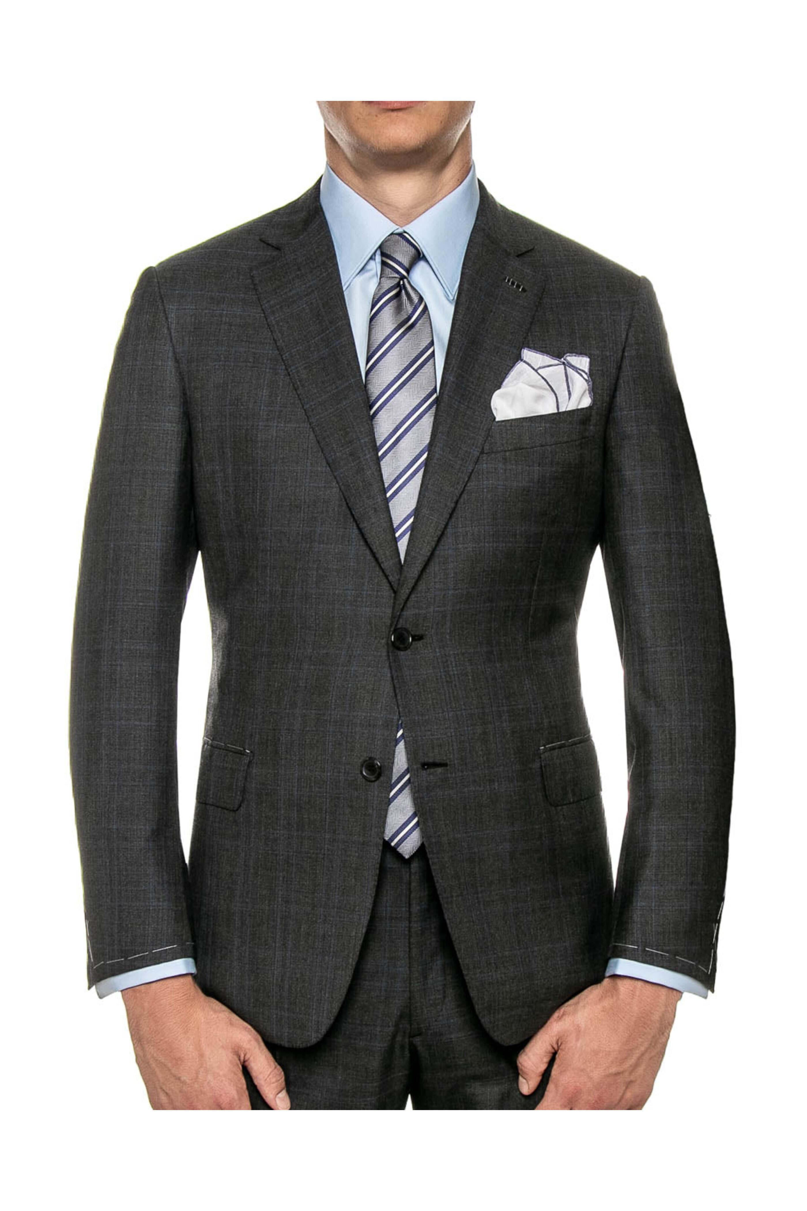 Brioni - Charcoal Glen Plaid with Blue Windowpane Suit