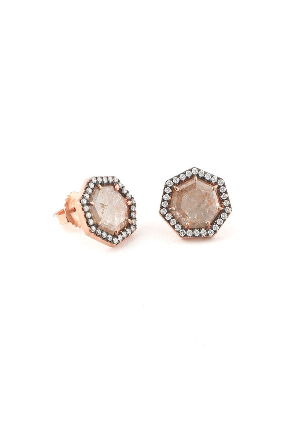 Sylva & Cie Rough Diamond Octagon Stud Earrings - view 1