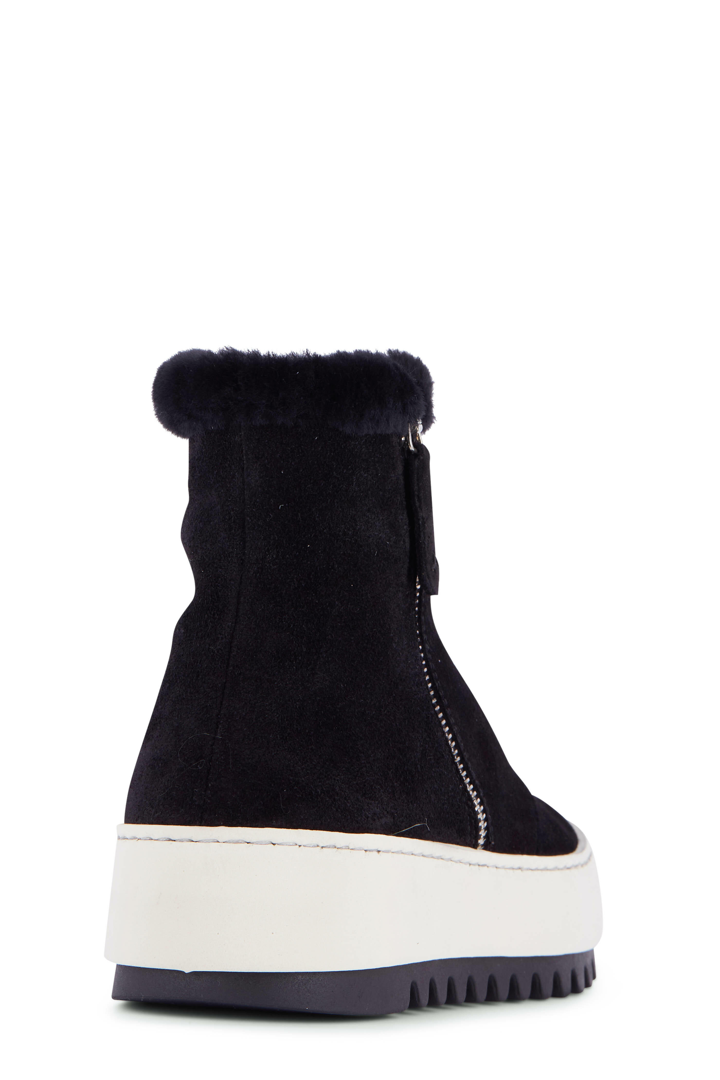 Aquatalia Alison Black Suede Shearling Trim Sneaker Boot