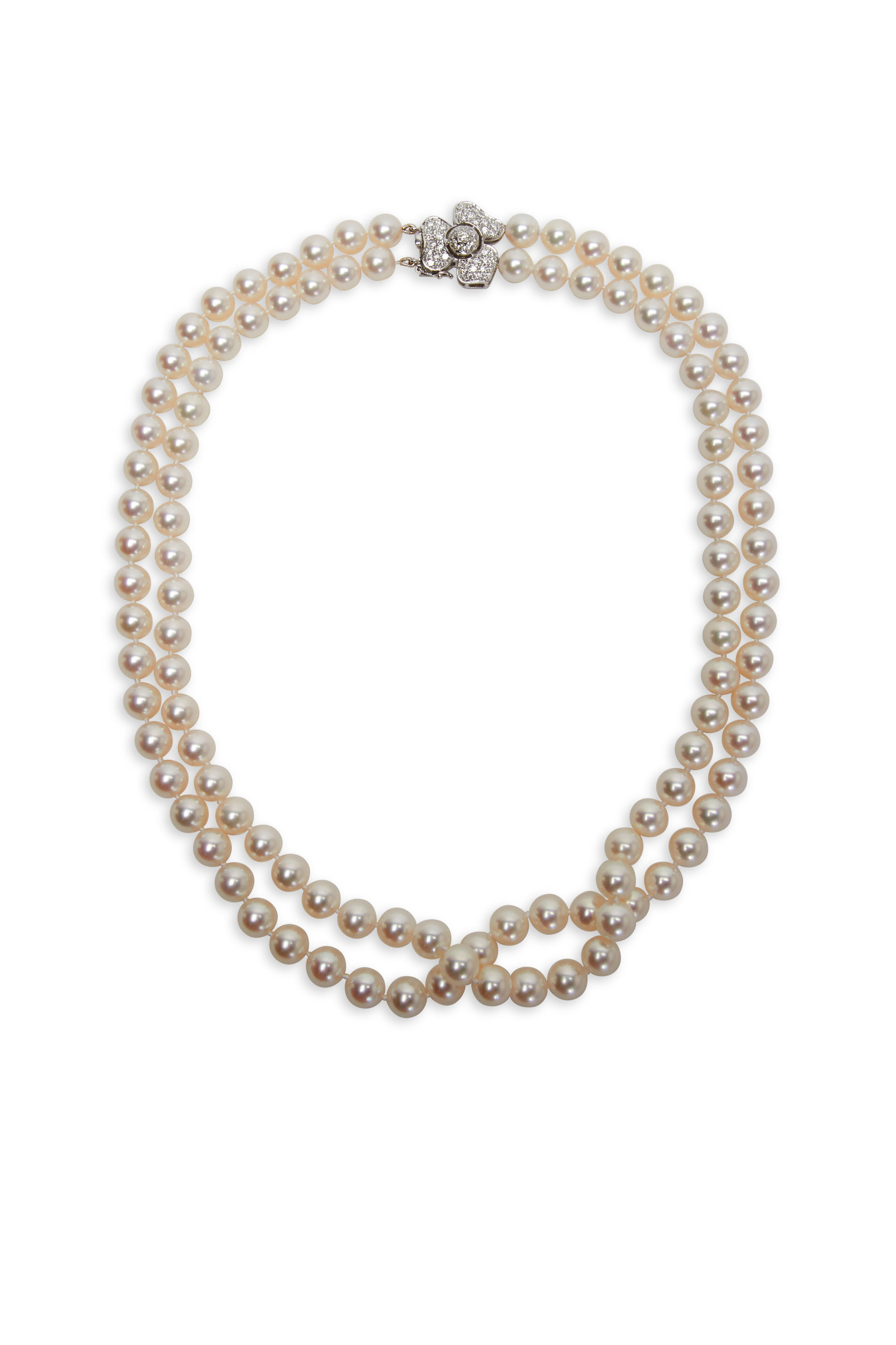 Akoya Pearl Double Strand Necklace with Gold and Diamond Clasp