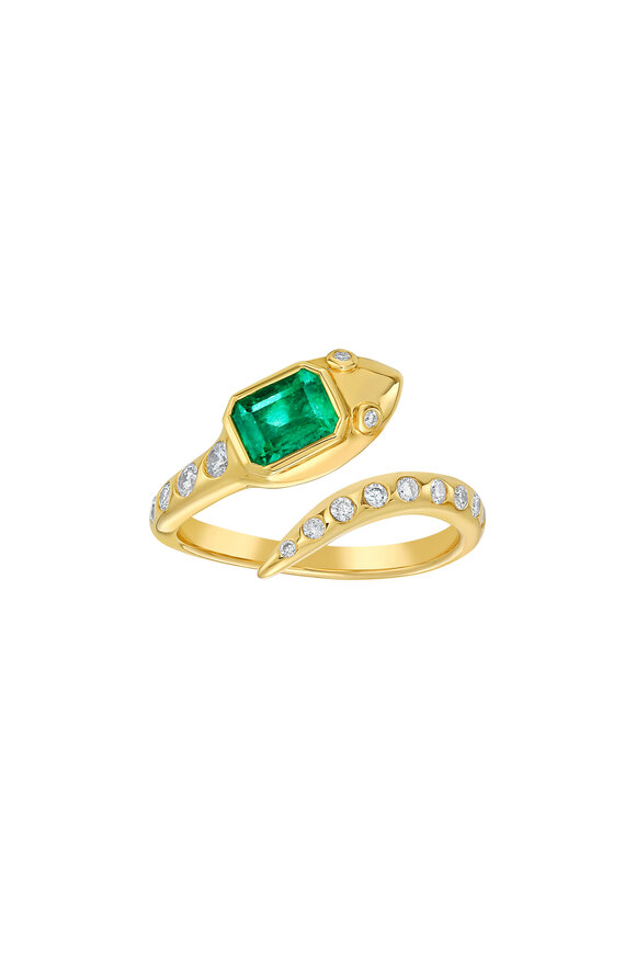 Ruchi 18k Yellow Gold Emerald & Diamond Snake Ring - view 1