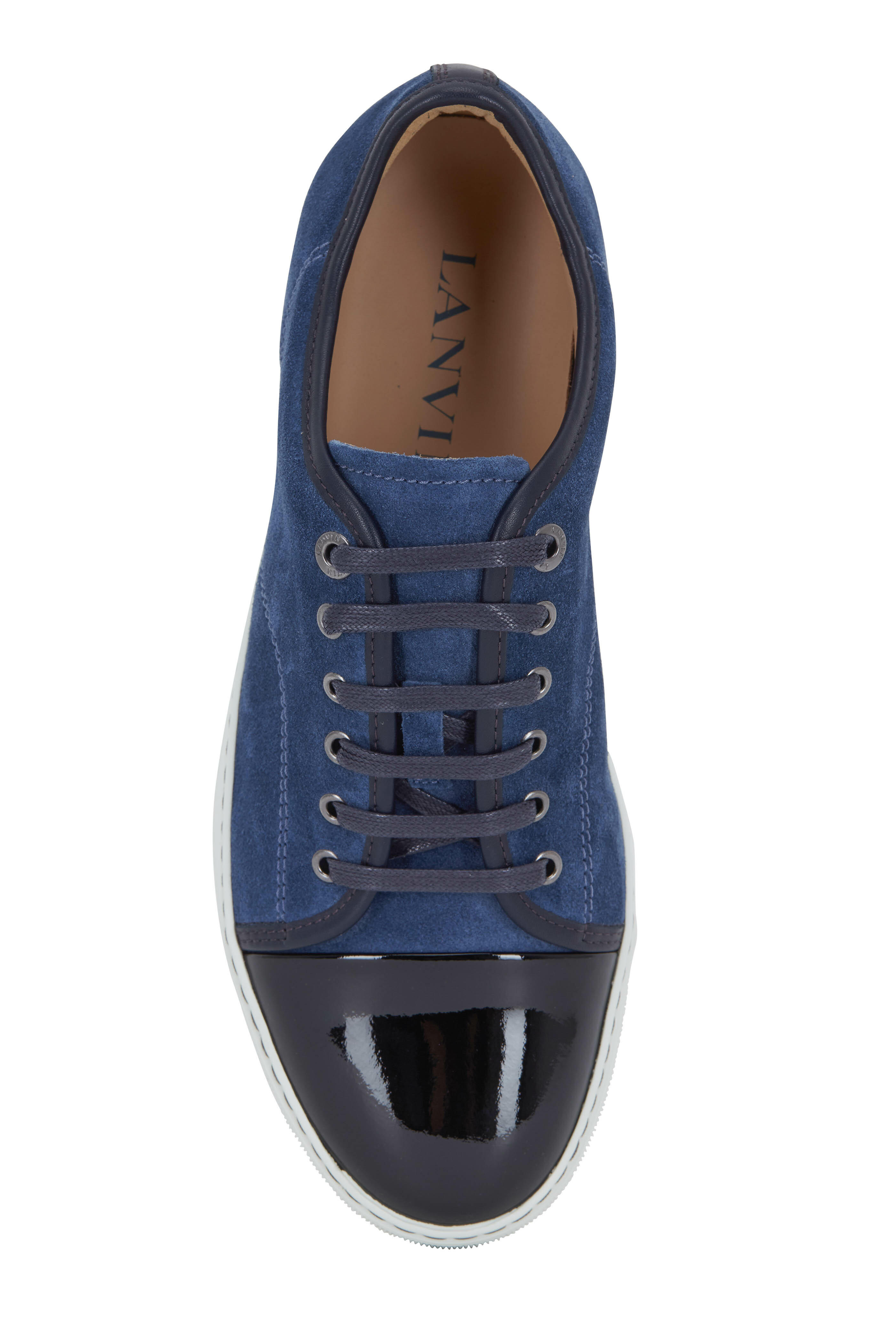 Lanvin Blue & Patent Leather Cap-Toe Sneaker