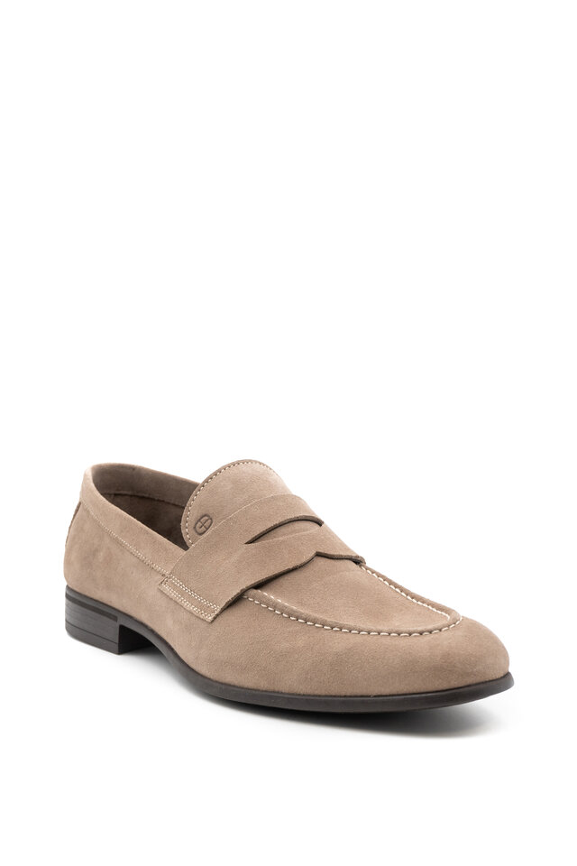 Trask Bradley Taupe Perforated Suede Loafer Mitchell Stores