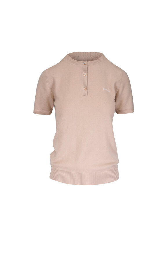 Miu Miu Beige Knit Short Sleeve Henley