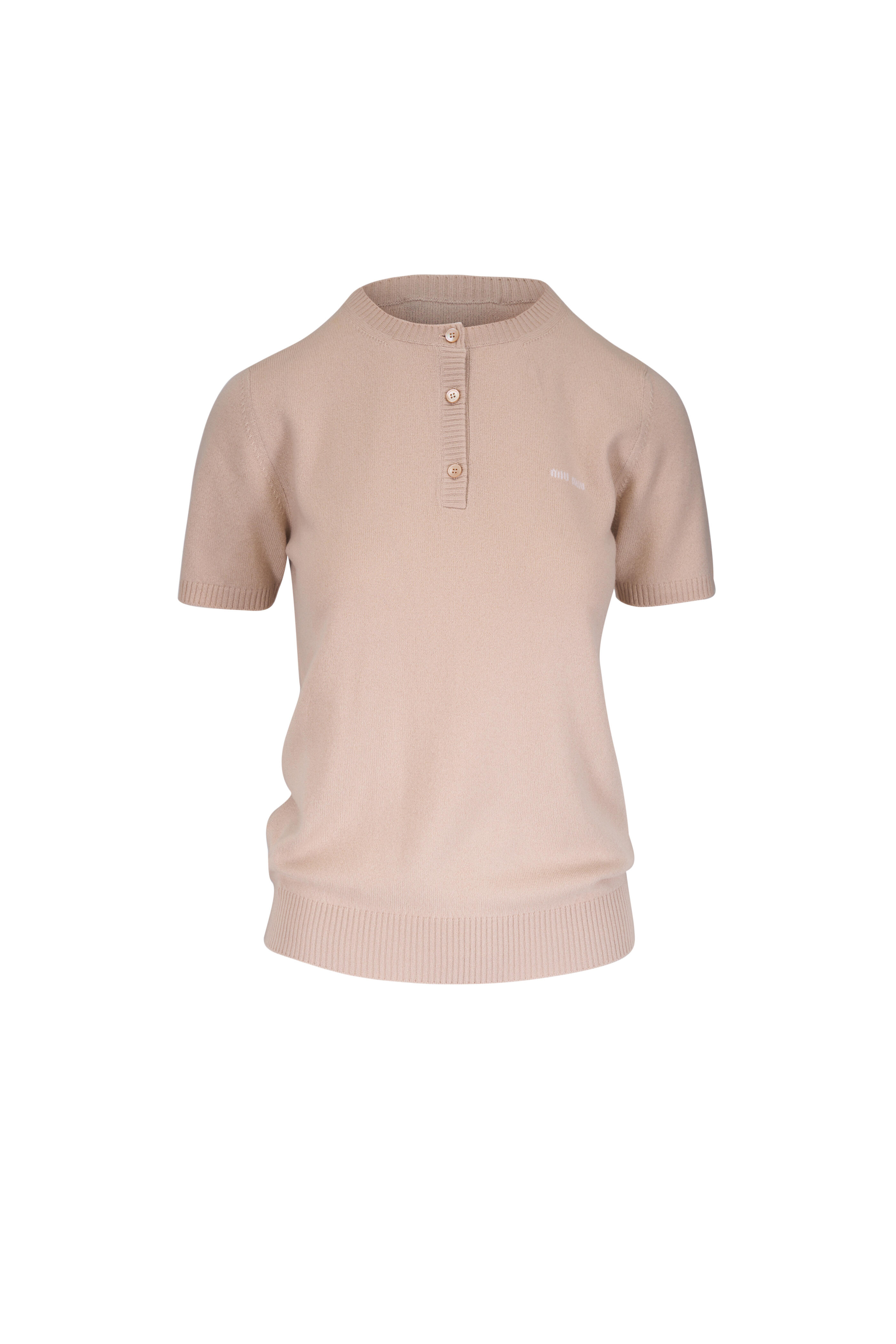 Miu Miu - Beige Knit Short Sleeve Henley