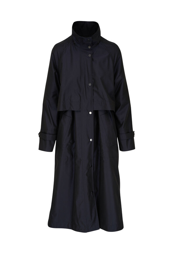 Akris - Robin Navy Silk Taffeta Hooded Coat 