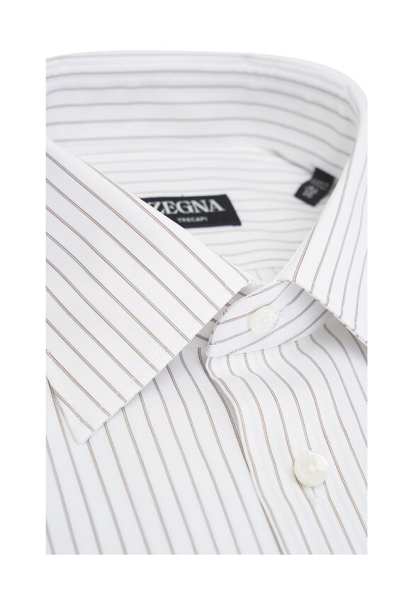 Zegna - Brown Stripe Cotton Dress Shirt