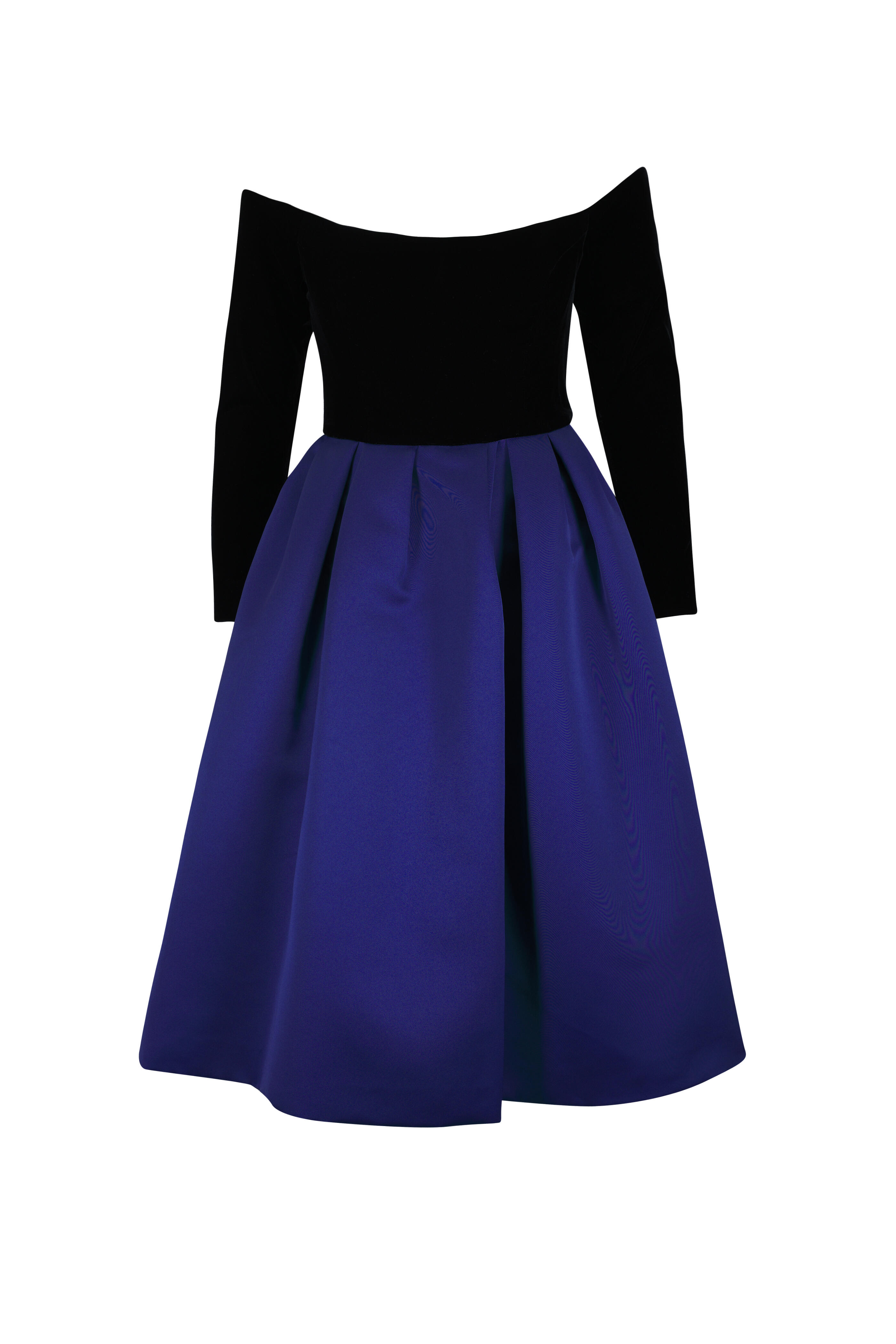 Carolina Herrera - Off-The-Shoulder Black & Navy Combo Midi Dress