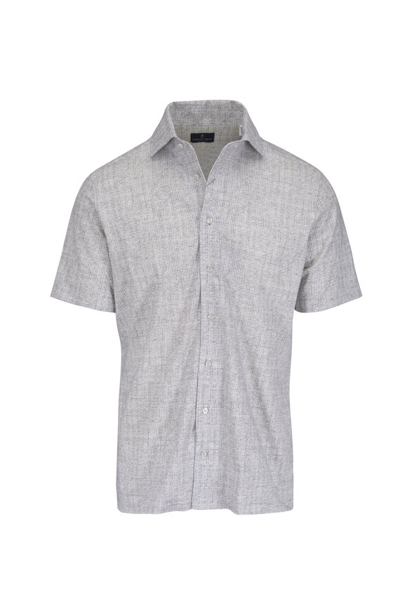 Emanuel Berg Pablo Light Blue Print Short Sleeve Button Up - view 1