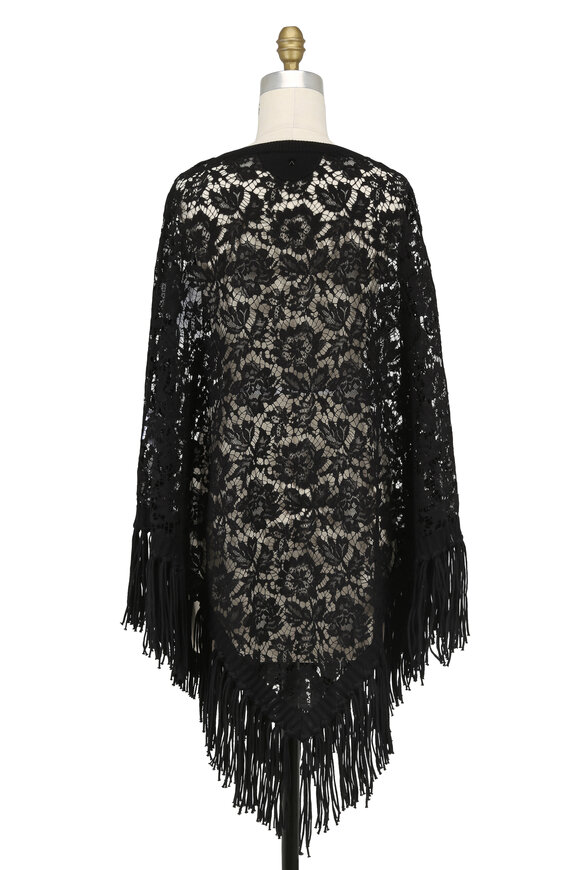 Valentino - Black Lace Fringed Poncho Dress