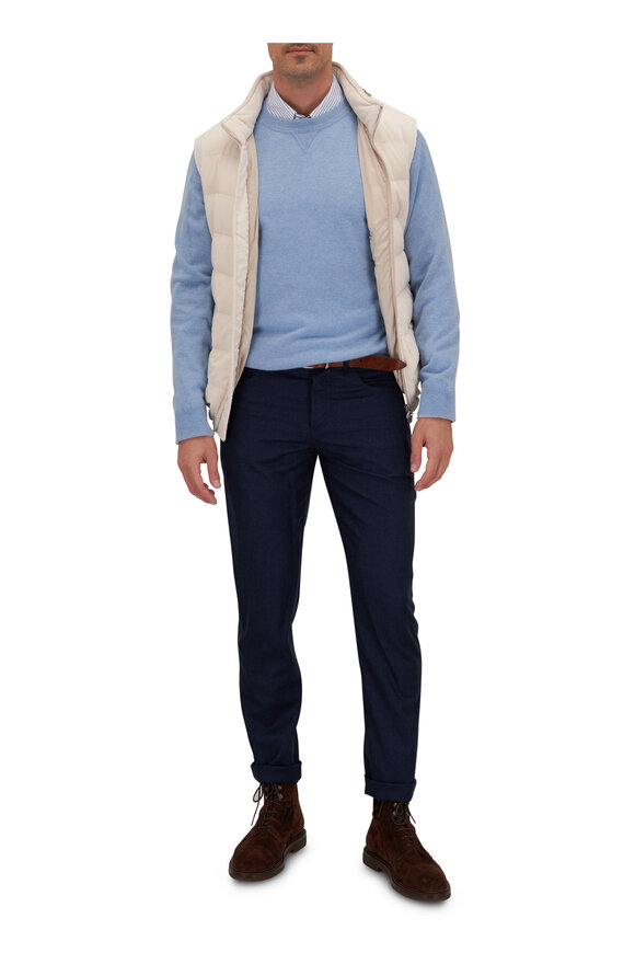 Brunello Cucinelli Navy Wool Flannel Five Pocket Pant  - view 2