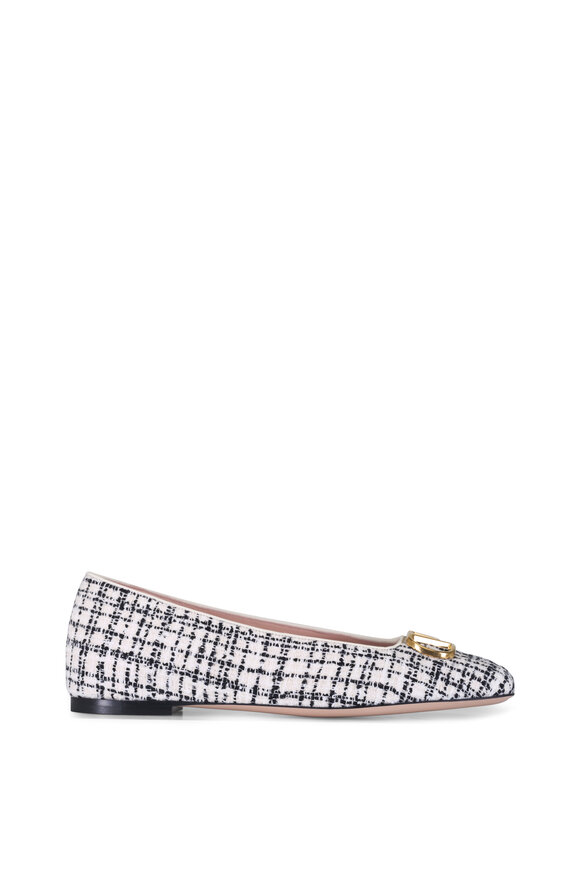 Valentino Garavani VLogo Signature Ivory & Black Tweed Ballet Flat - view 3
