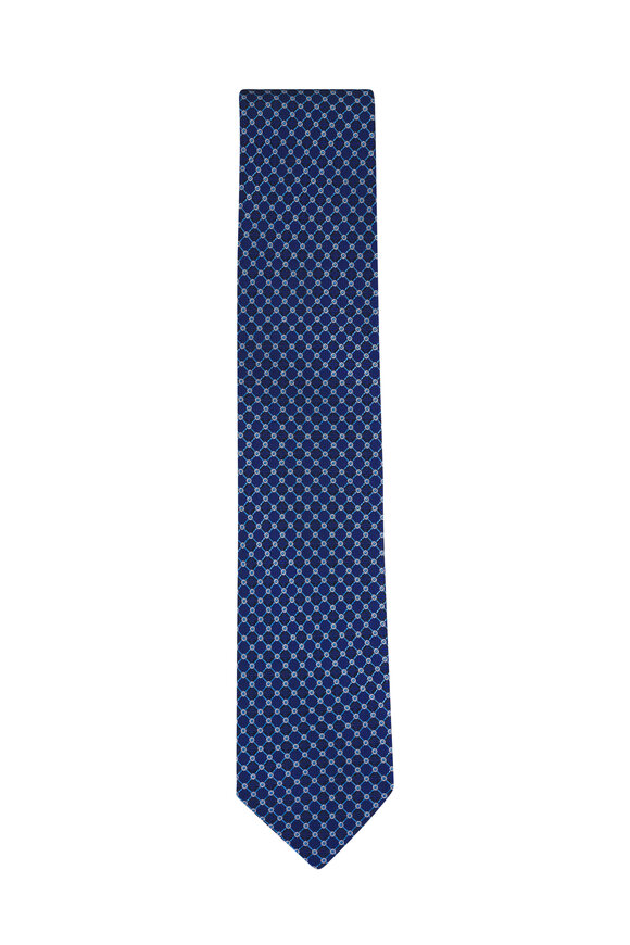Eton Navy Blue Geometric Woven Silk Necktie - view 1
